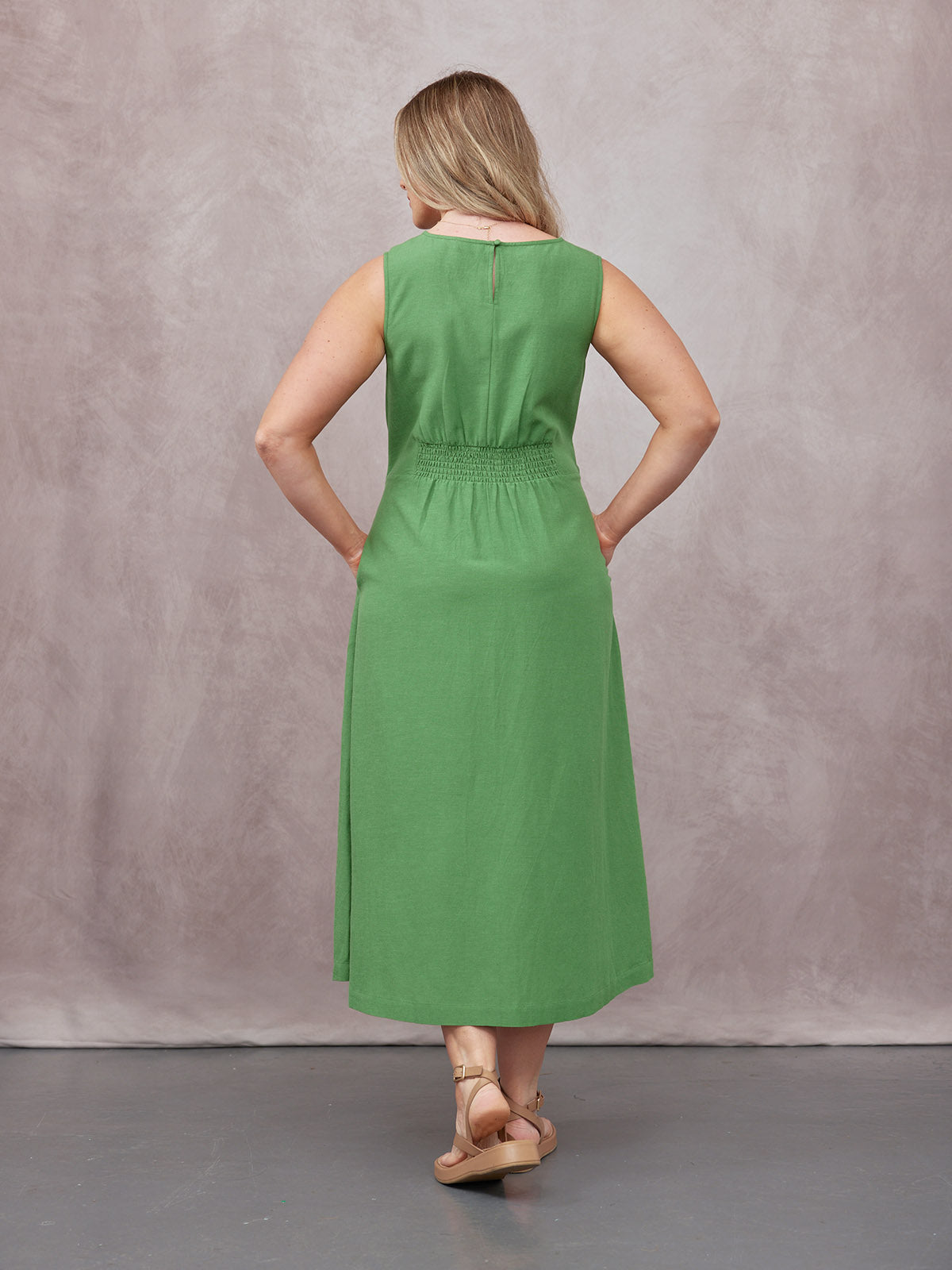Ruth Sleeveless Tie Waist Dress - Green