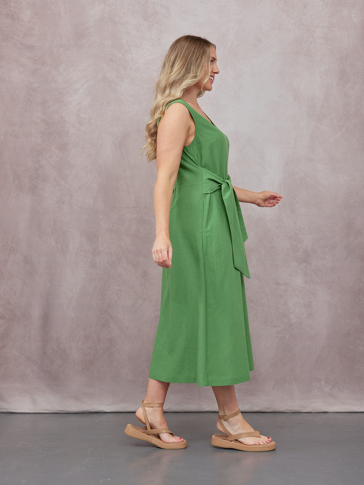 Ruth Sleeveless Tie Waist Dress - Green