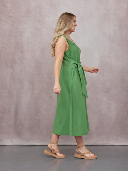 Ruth Sleeveless Tie Waist Dress - Green