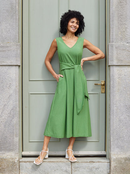 Ruth Sleeveless Tie Waist Dress - Green
