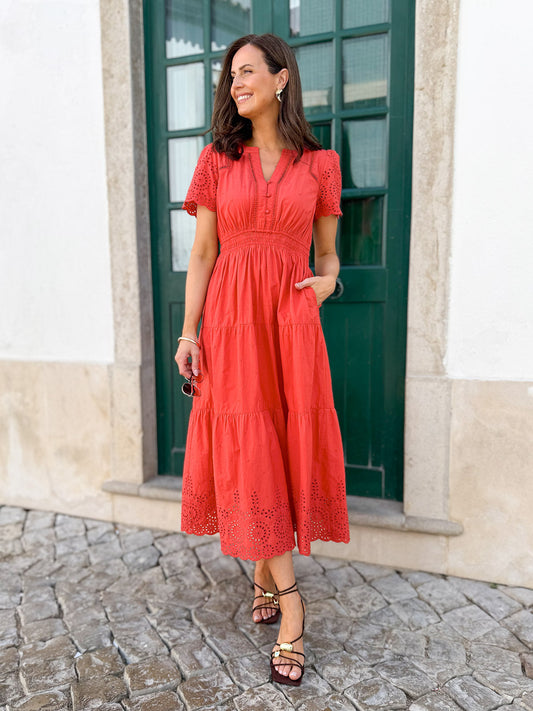 Georgie Cotton Summer Dress - Red