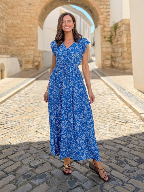 Susan Maxi Dress - Blue & White Floral Print