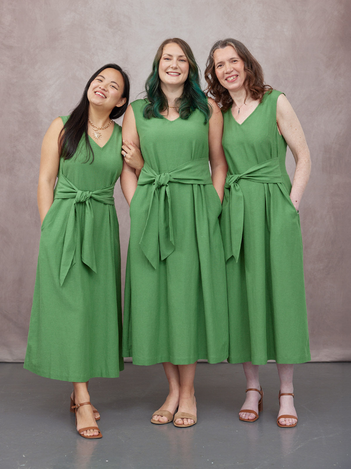 Ruth Sleeveless Tie Waist Dress - Green