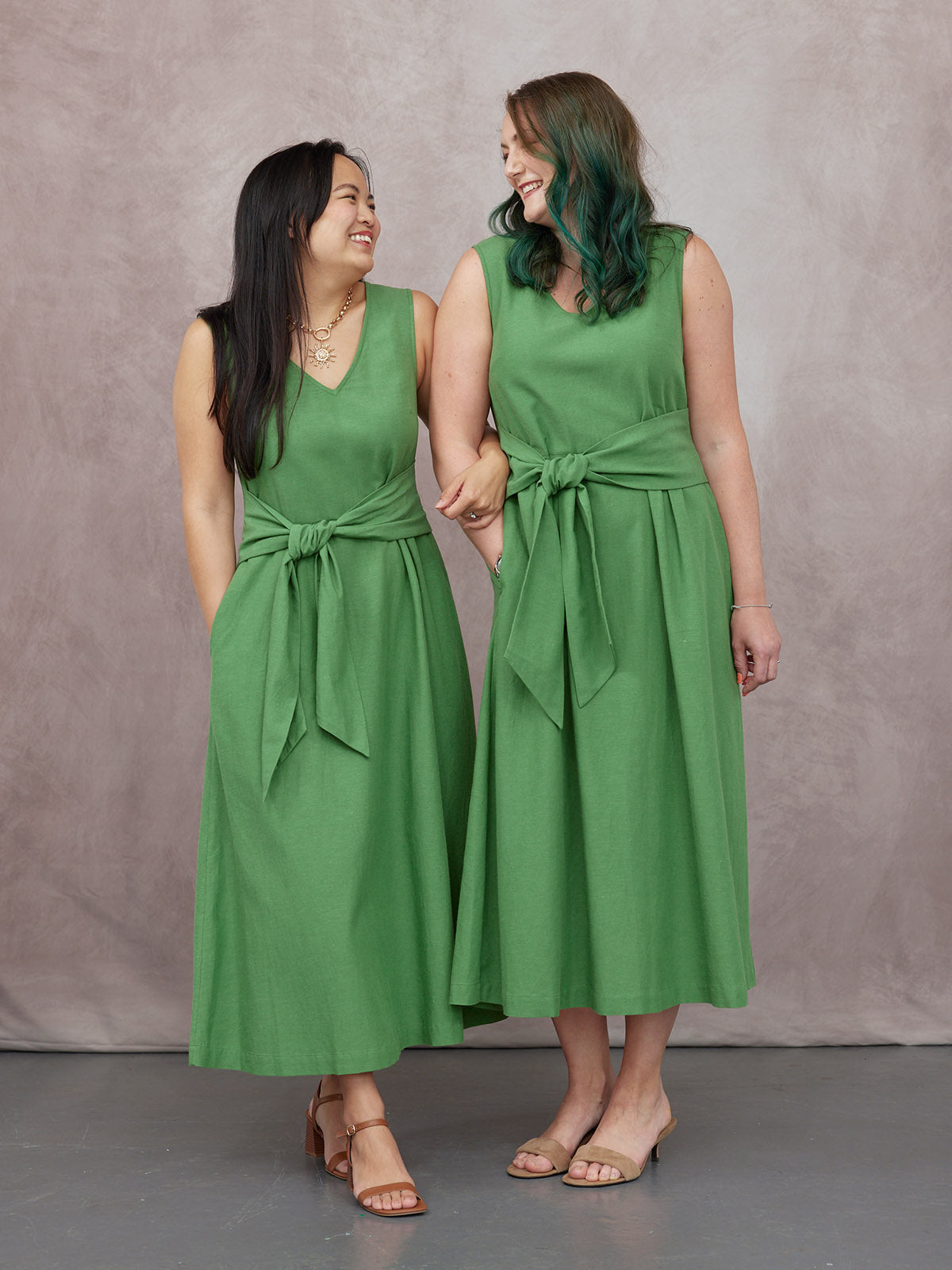 Ruth Sleeveless Tie Waist Dress - Green