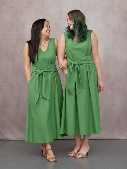 Ruth Sleeveless Tie Waist Dress - Green