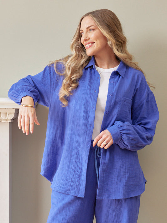 Deborah Oversized Cotton Crinkle Shirt - Cobalt Blue