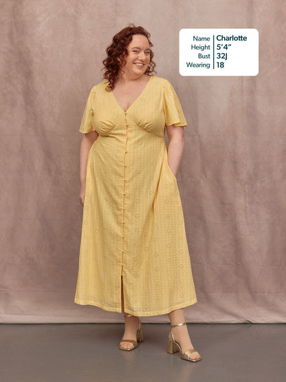 Allegra Broderie Button Through Dress - Yellow