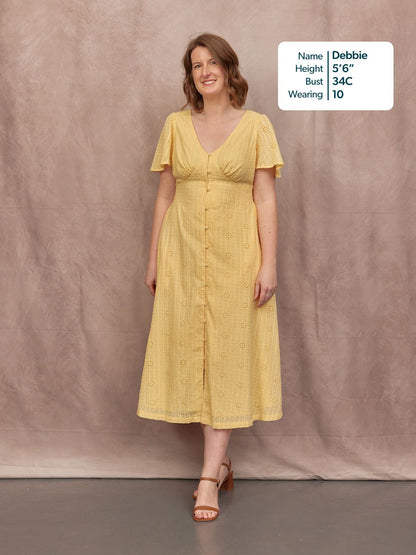 Allegra Broderie Button Through Dress - Yellow