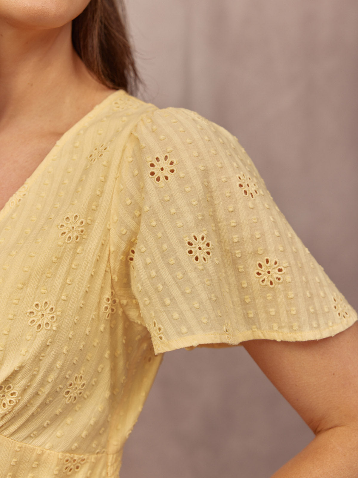 Allegra Broderie Button Through Dress - Yellow