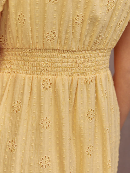 Allegra Broderie Button Through Dress - Yellow
