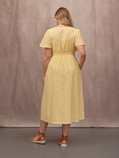 Allegra Broderie Button Through Dress - Yellow