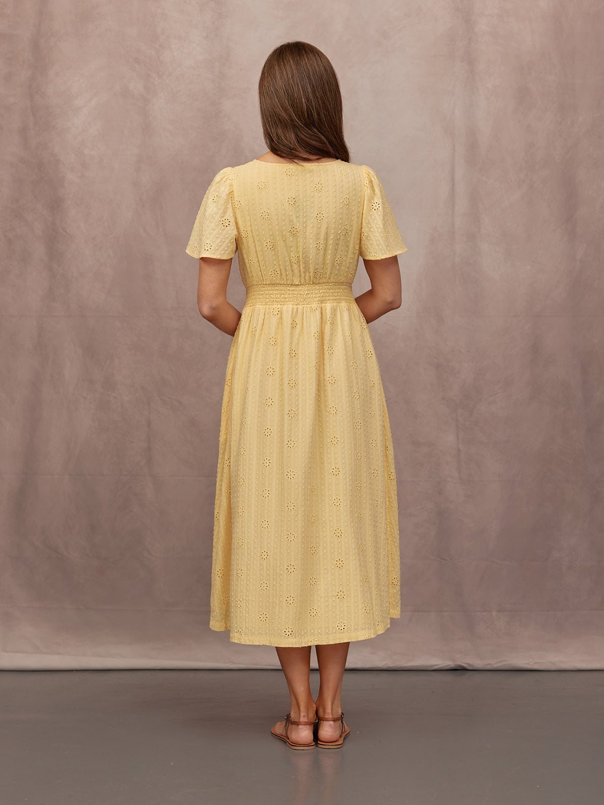 Allegra Broderie Button Through Dress - Yellow