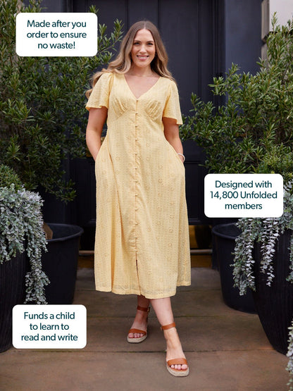 Allegra Broderie Button Through Dress - Yellow