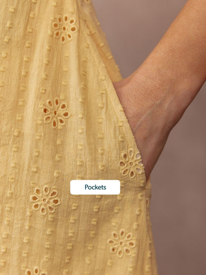 Allegra Broderie Button Through Dress - Yellow