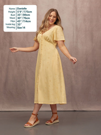 Allegra Broderie Button Through Dress - Yellow