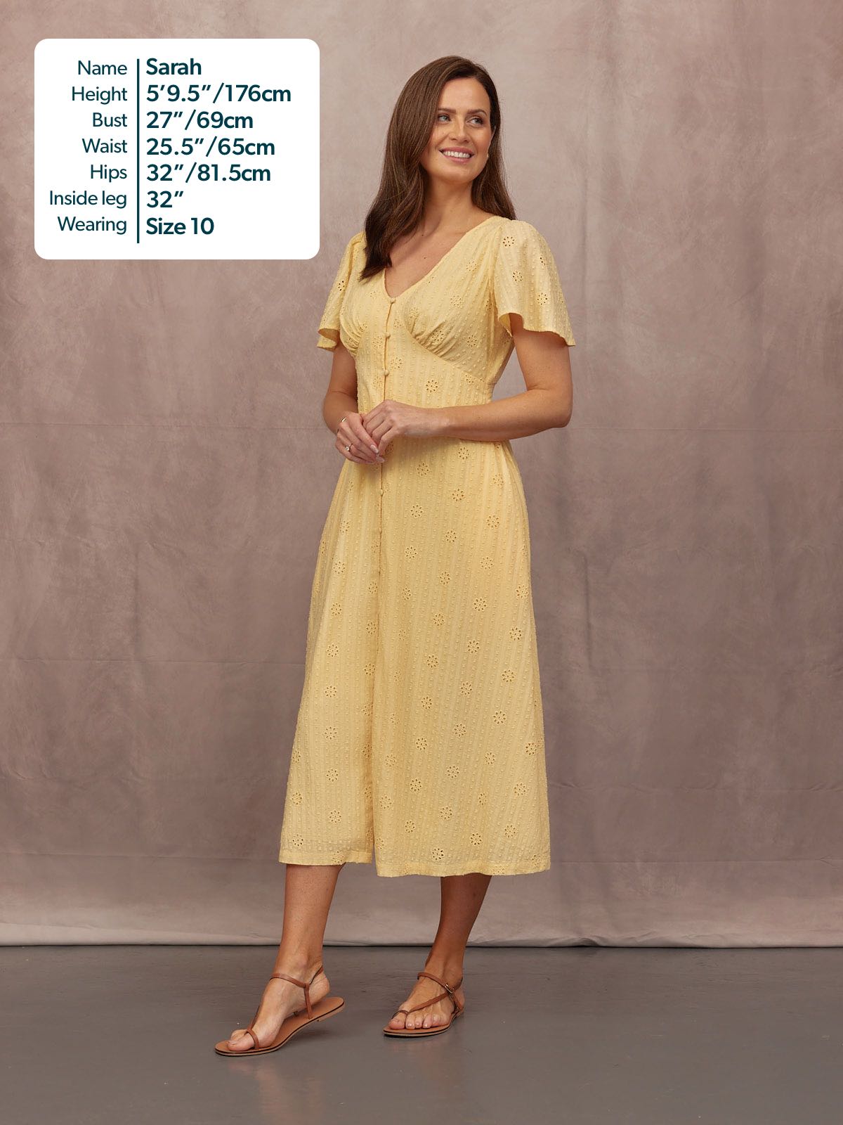 Allegra Broderie Button Through Dress - Yellow