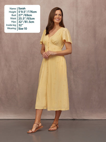 Allegra Broderie Button Through Dress - Yellow