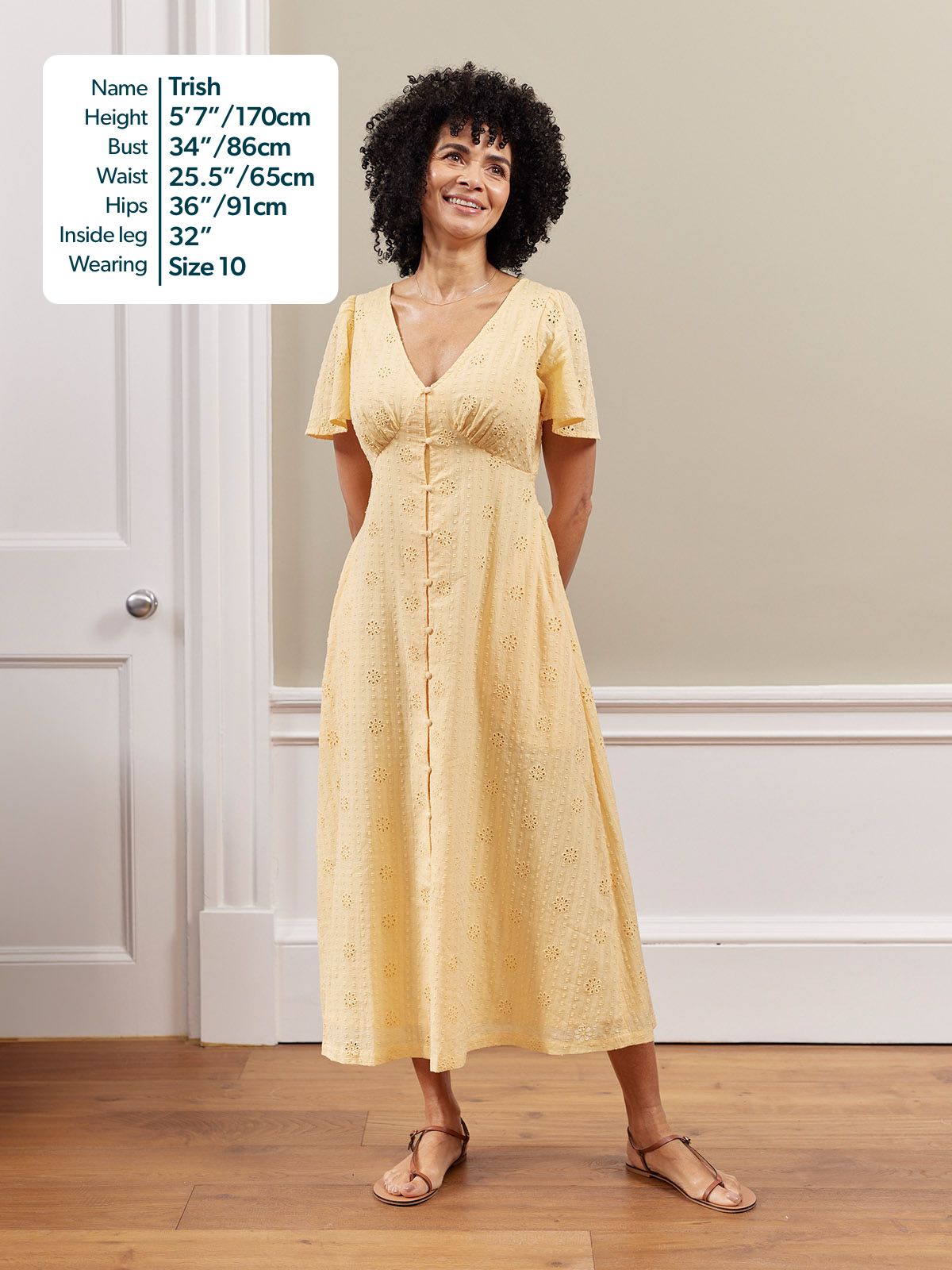 Allegra Broderie Button Through Dress - Yellow