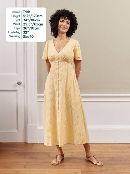 Allegra Broderie Button Through Dress - Yellow