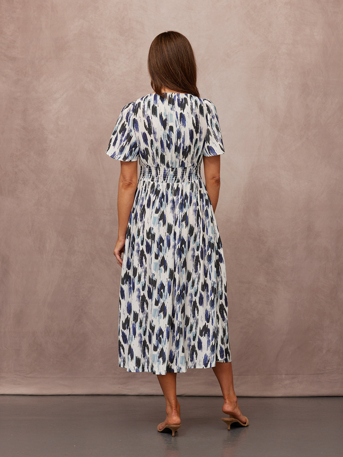 Maddie Short Sleeve Dress - Navy Ikat Print