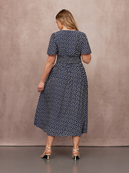Maddie Short Sleeve Dress - Navy Polka Dot Print