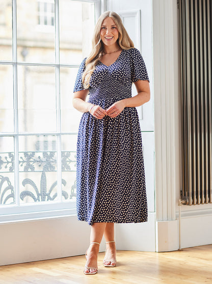 Maddie Short Sleeve Dress - Navy Polka Dot Print