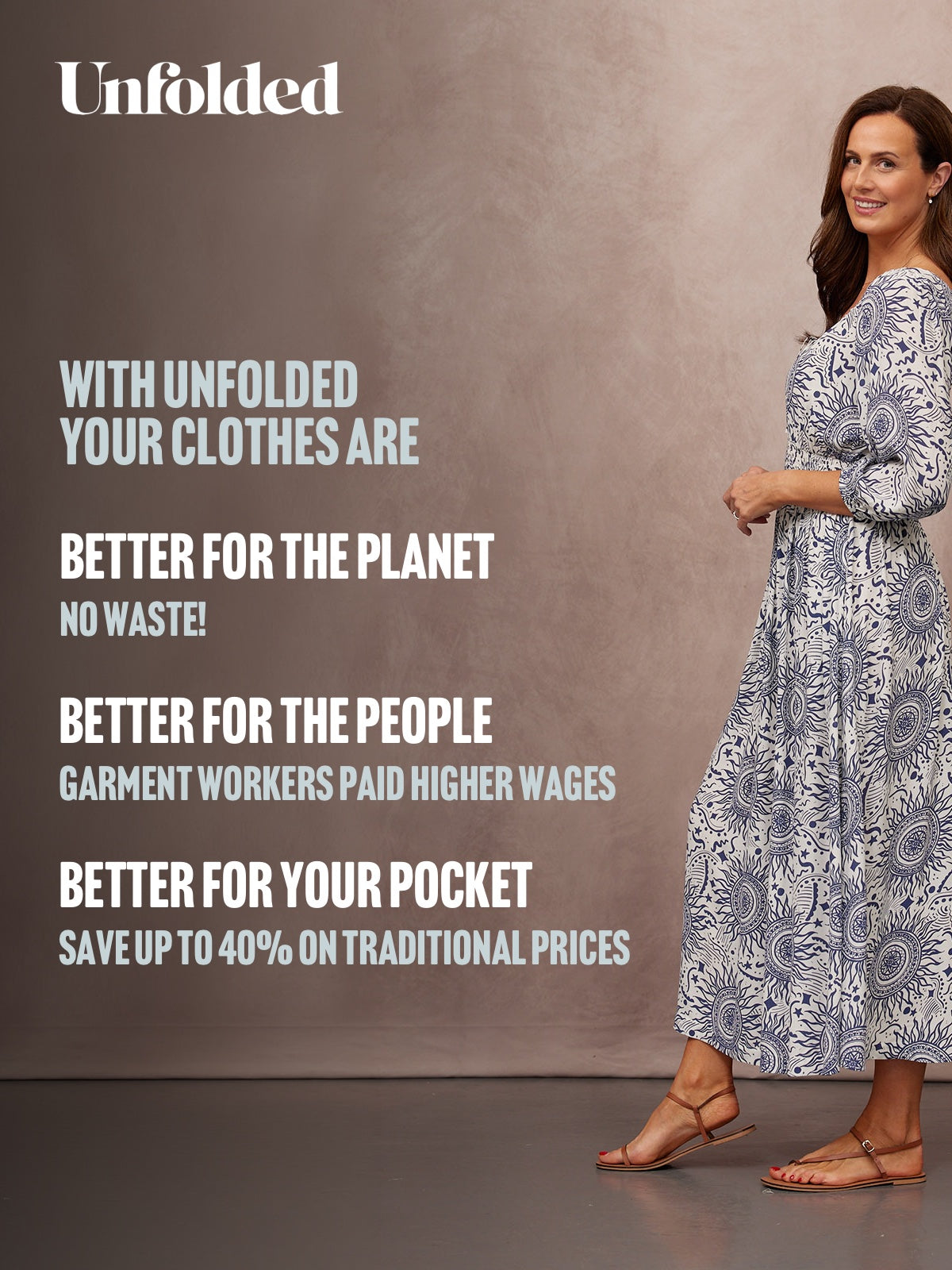 Marisol Round Neck Shirred Dress - Ecru & Blue Sun Print