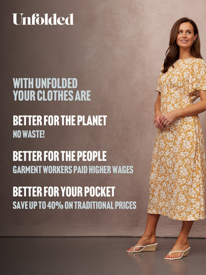 Rupali Angel Sleeve Tea Dress - Mustard & Ecru Floral Print