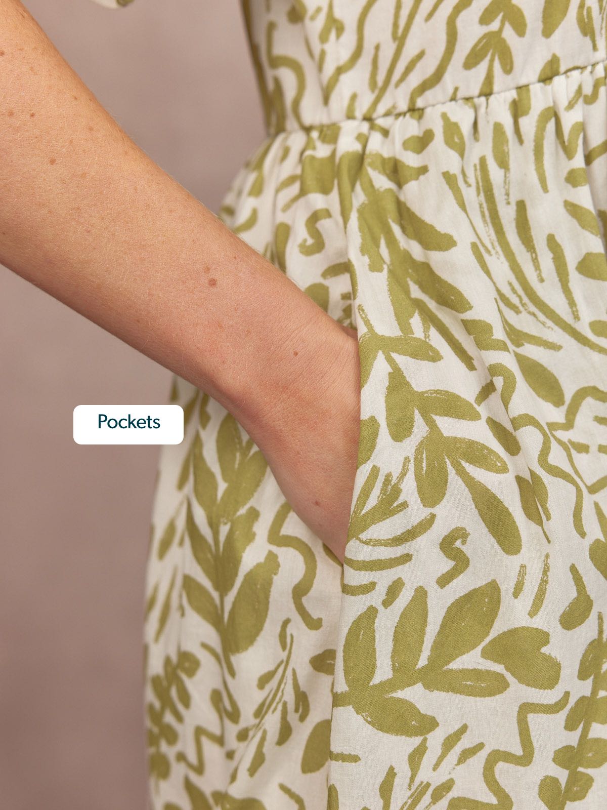 Fern Relaxed Dress - Ecru & Green Leaf Print