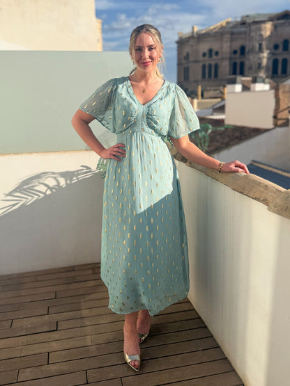 Helena Lurex Dress - Mint/Gold