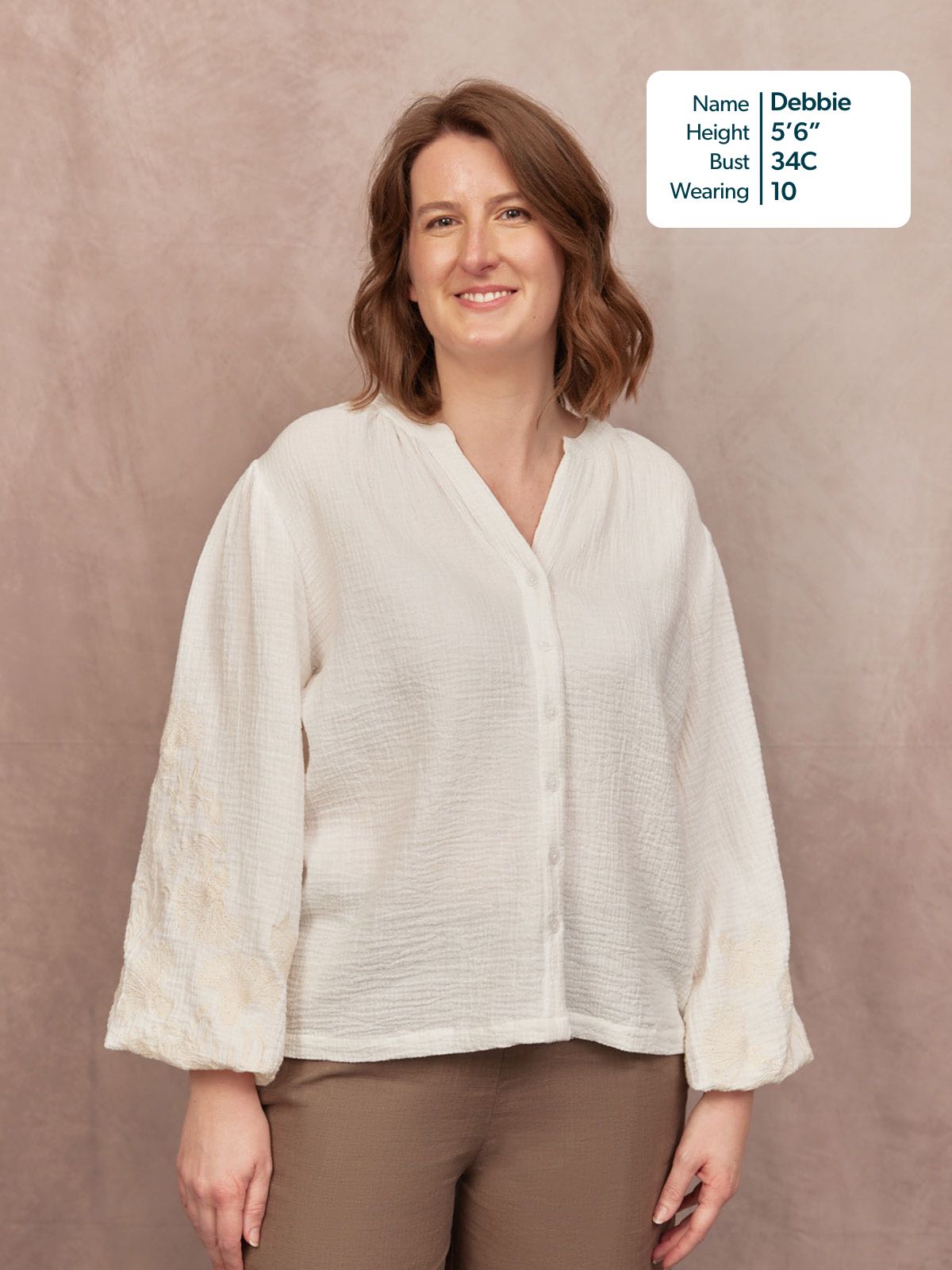 Jayne Embroidered Sleeve Blouse - Ecru