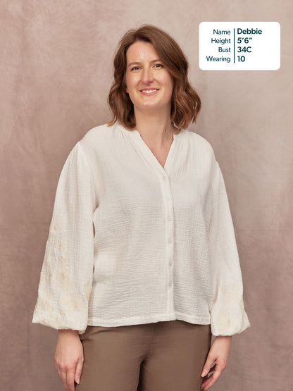 Jayne Embroidered Sleeve Blouse - Ecru