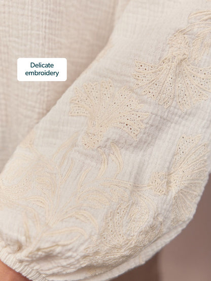 Jayne Embroidered Sleeve Blouse - Ecru