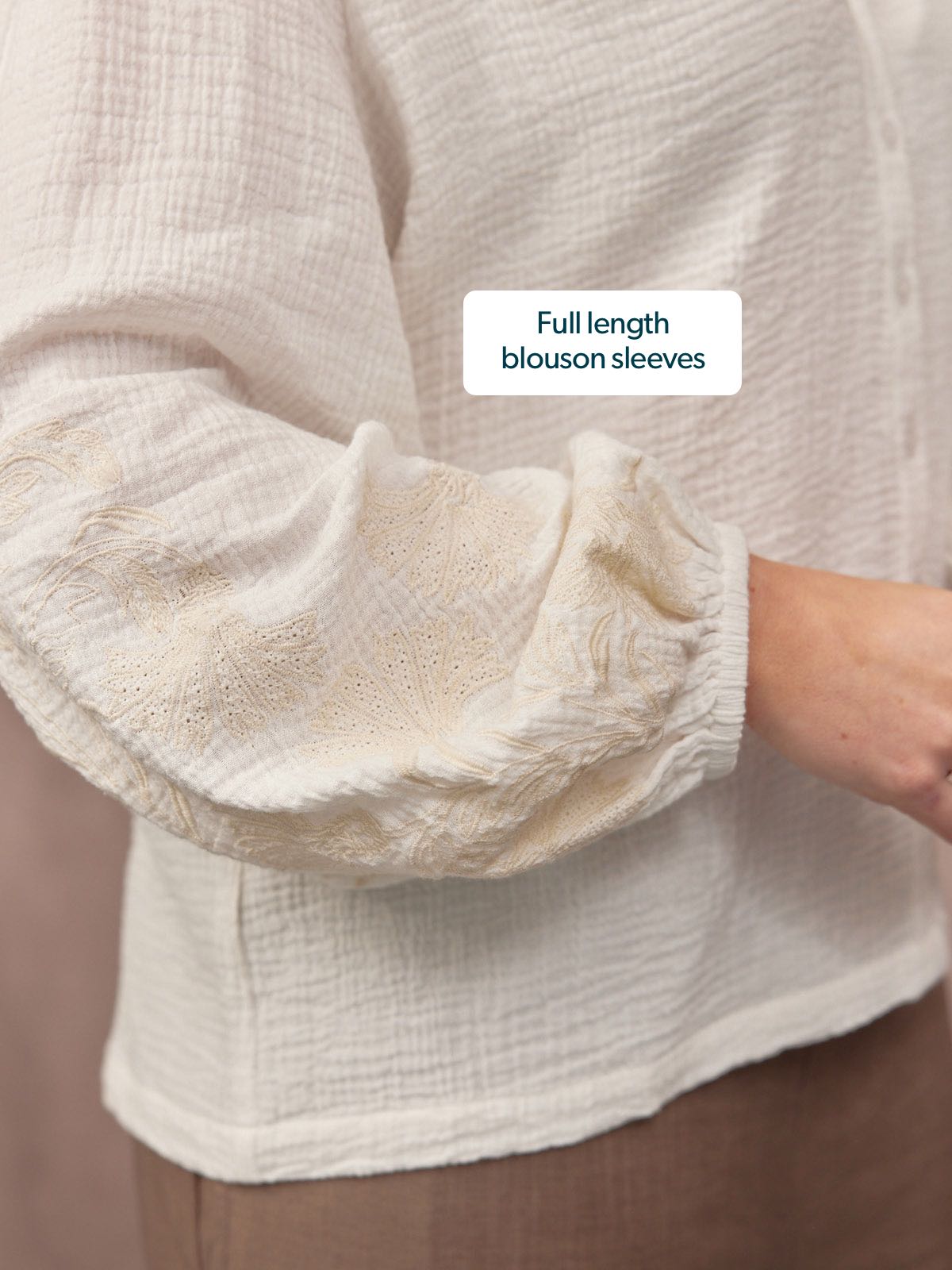 Jayne Embroidered Sleeve Blouse - Ecru