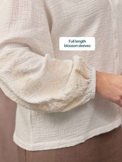 Jayne Embroidered Sleeve Blouse - Ecru