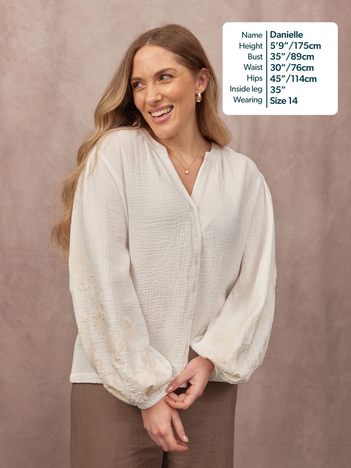 Jayne Embroidered Sleeve Blouse - Ecru
