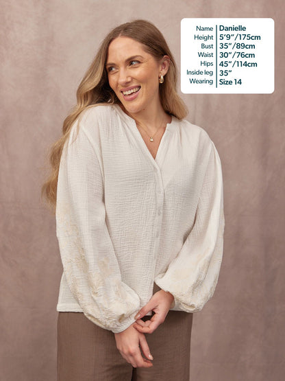 Jayne Embroidered Sleeve Blouse - Ecru
