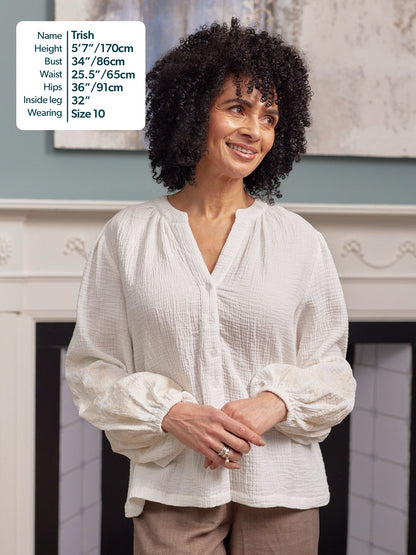 Jayne Embroidered Sleeve Blouse - Ecru