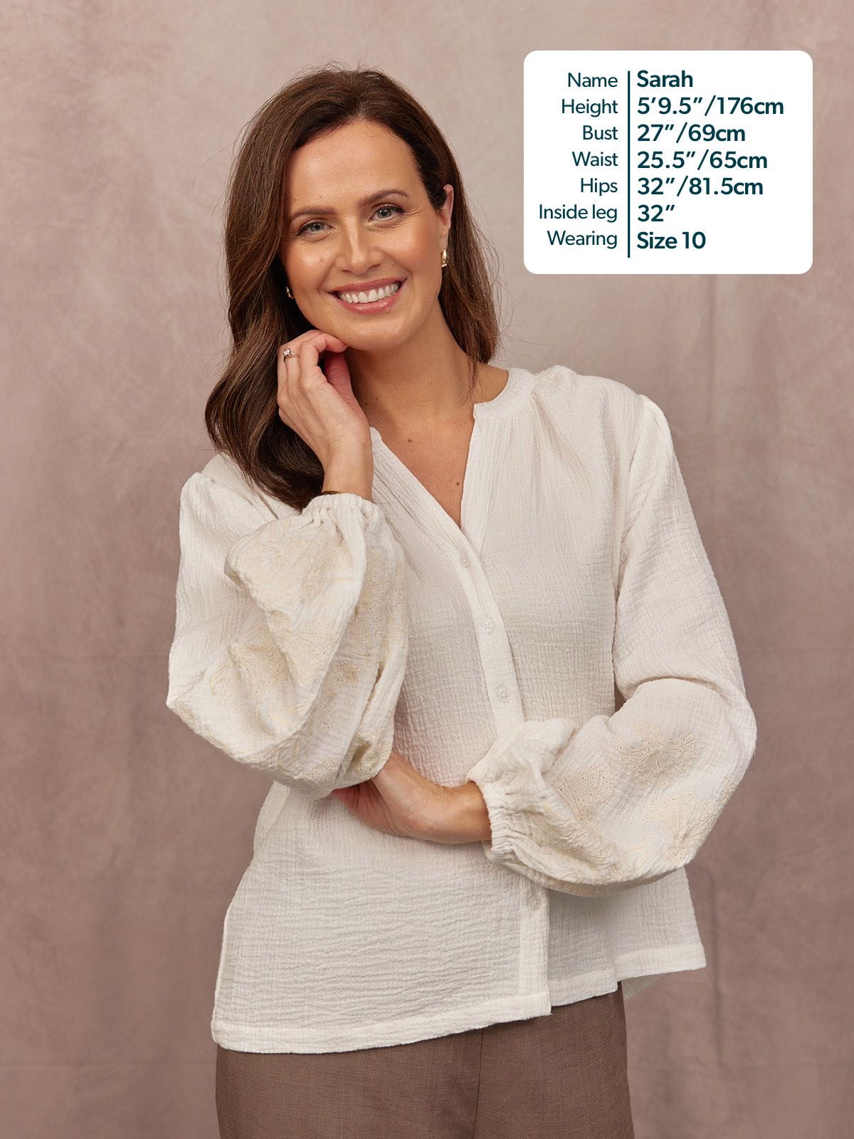 Jayne Embroidered Sleeve Blouse - Ecru