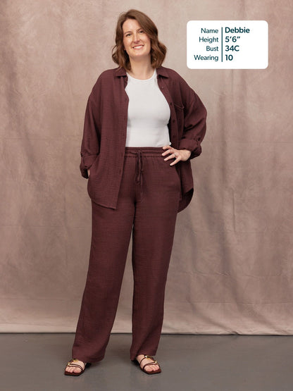 Joy Cotton Crinkle Trouser - Brown