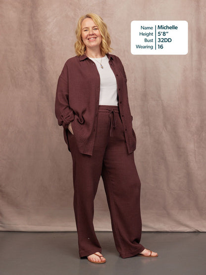Joy Cotton Crinkle Trouser - Brown