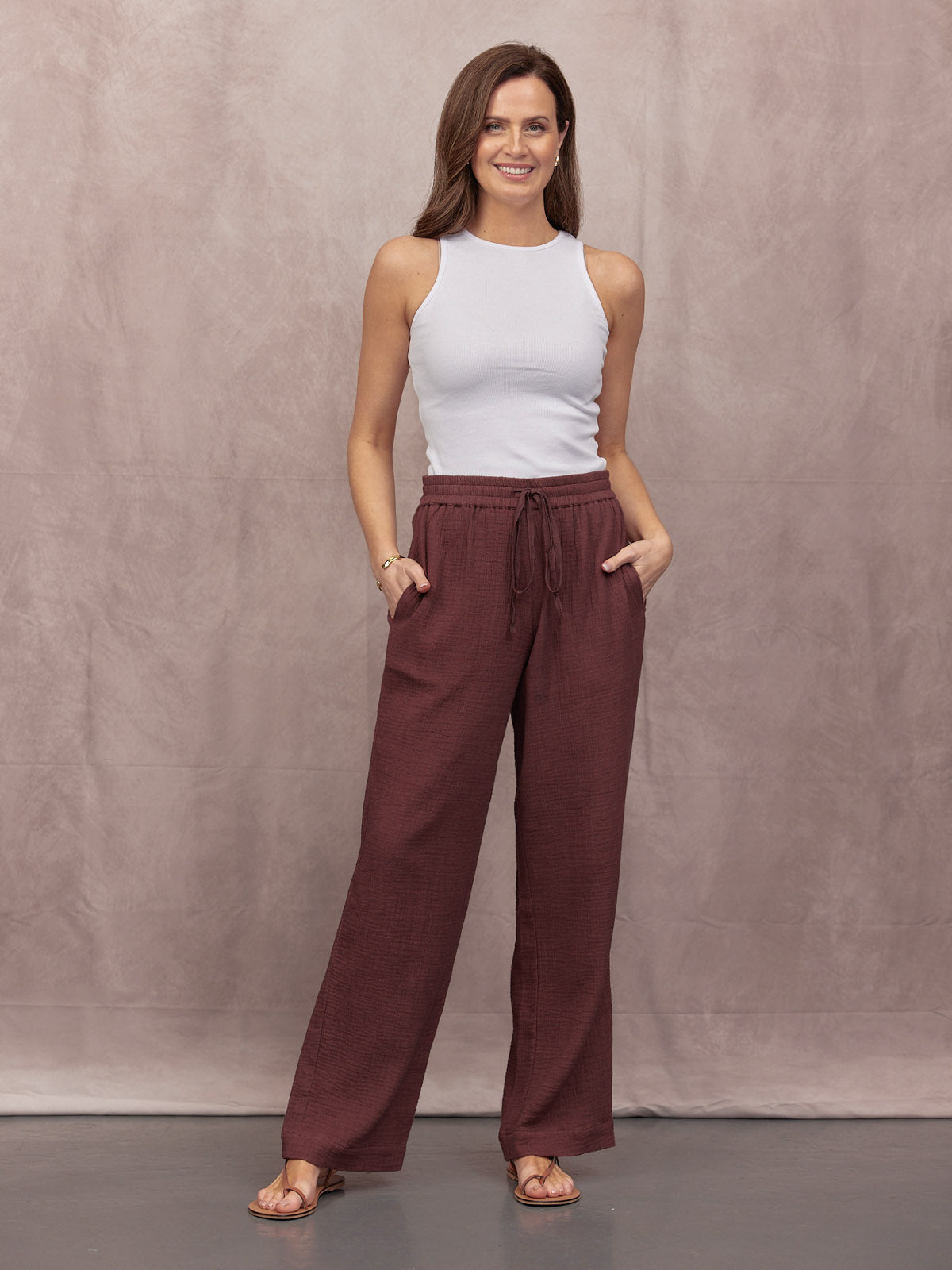 Joy Cotton Crinkle Trouser - Brown