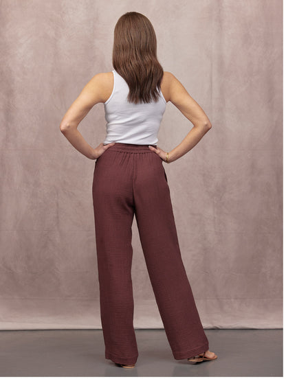 Joy Cotton Crinkle Trouser - Brown