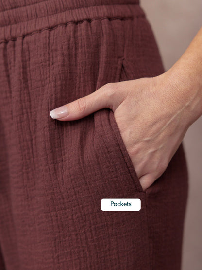 Joy Cotton Crinkle Trouser - Brown
