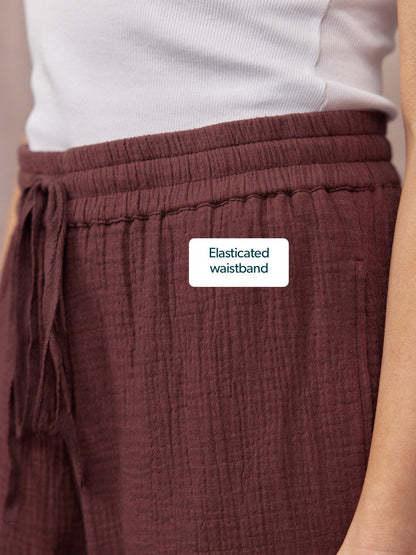 Joy Cotton Crinkle Trouser - Brown