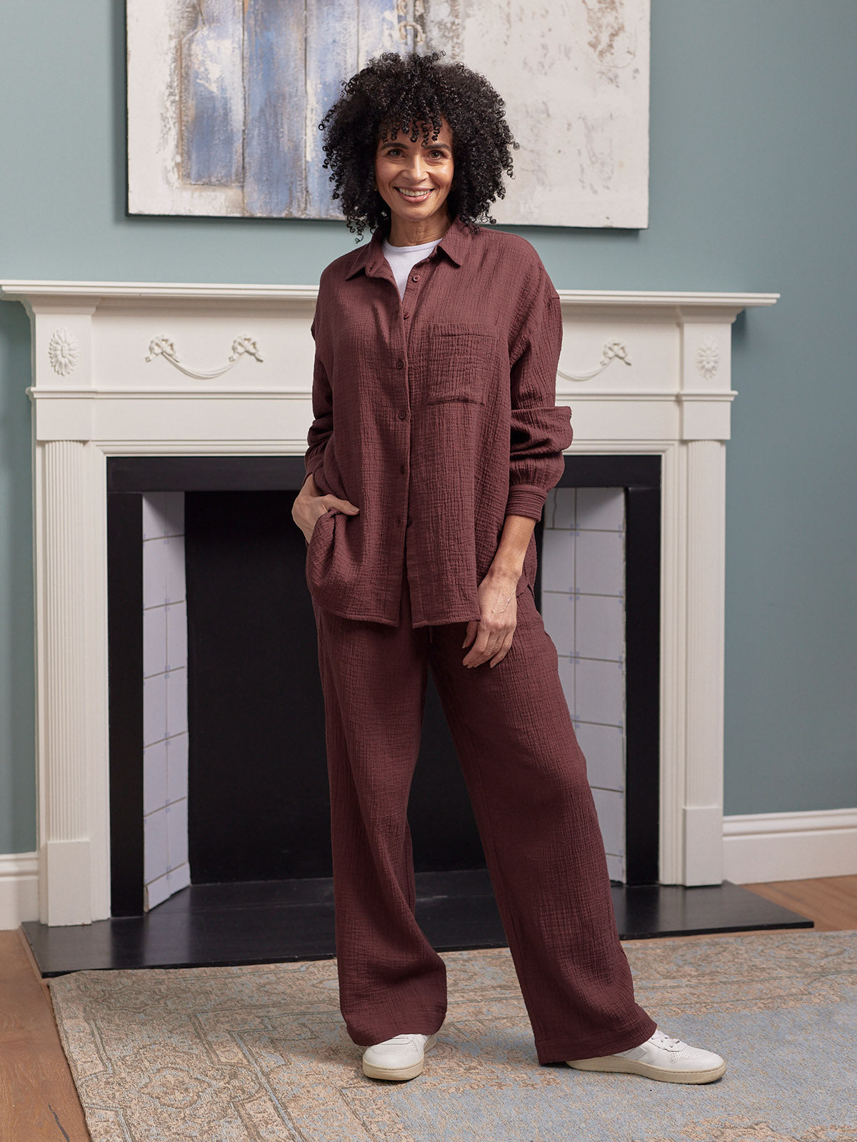 Joy Cotton Crinkle Trouser - Brown