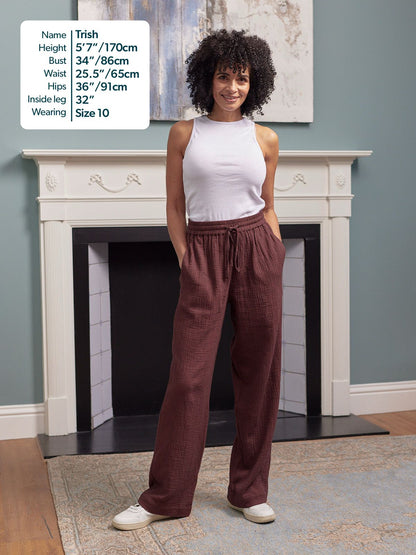 Joy Cotton Crinkle Trouser - Brown