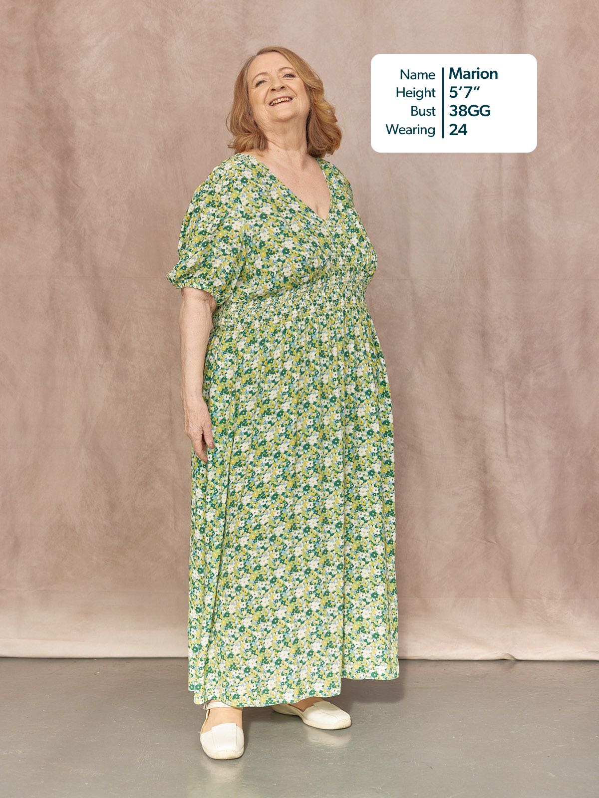 Maddie Short Blouson Sleeve Dress - Green Micro Floral Print