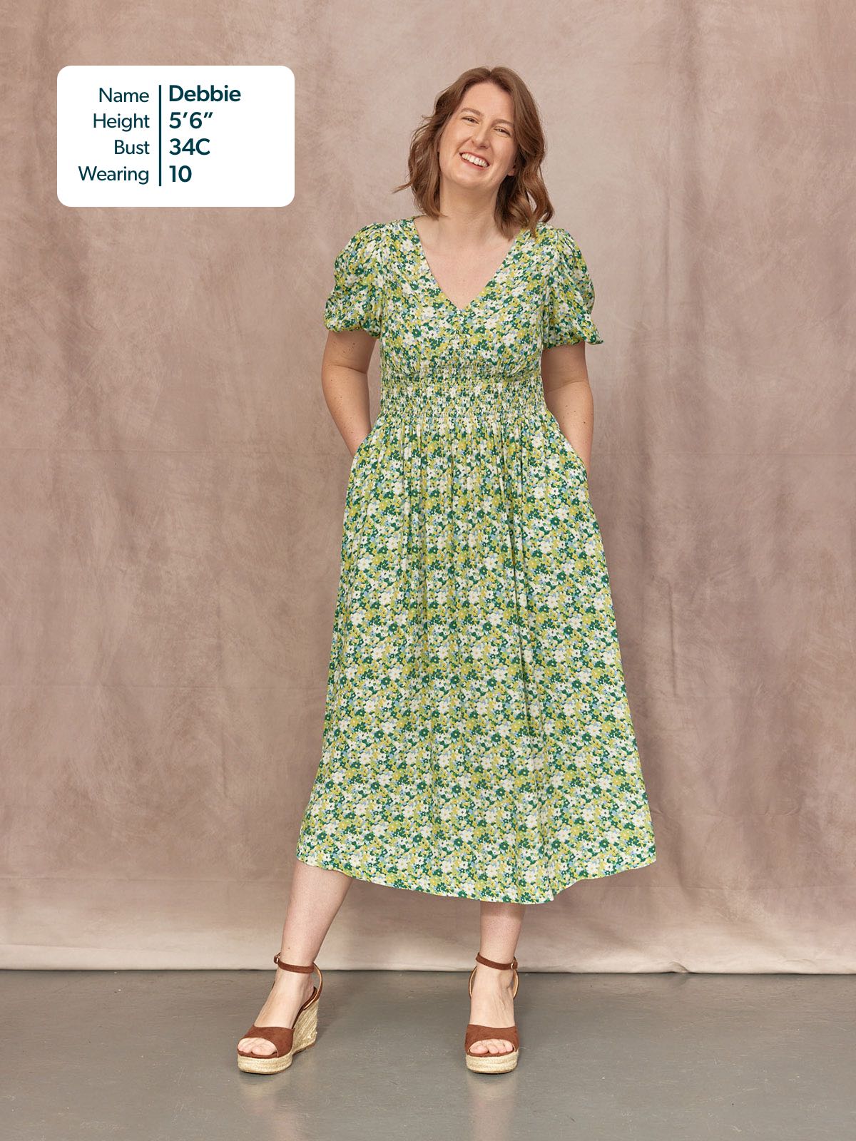 Maddie Short Blouson Sleeve Dress - Green Micro Floral Print