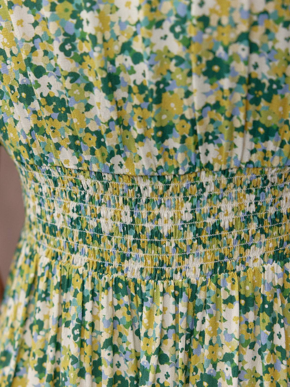 Maddie Short Blouson Sleeve Dress - Green Micro Floral Print